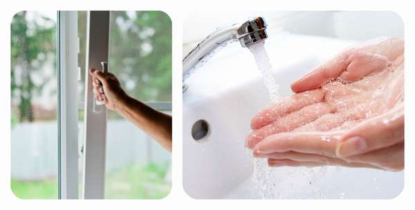 проветривание, мытье рук 